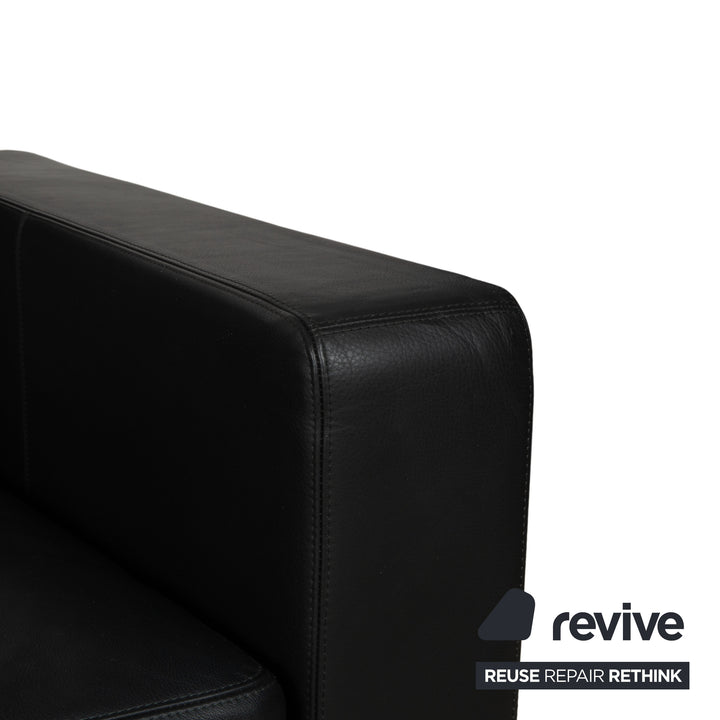 COR Conseta Leather Three-Seater Black Sofa Couch