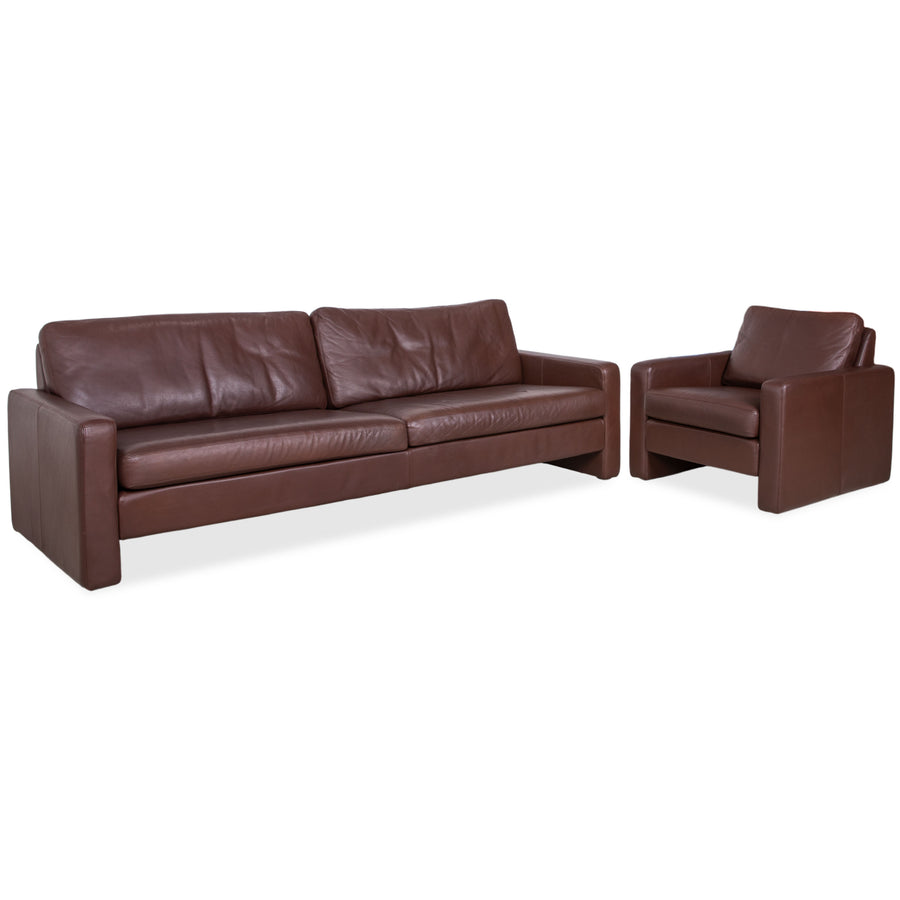 Cor Conseta Leder Dreisitzer & Sessel Braun Kaffee Mahagoni Sofa Couch inkl. Kopfstütze