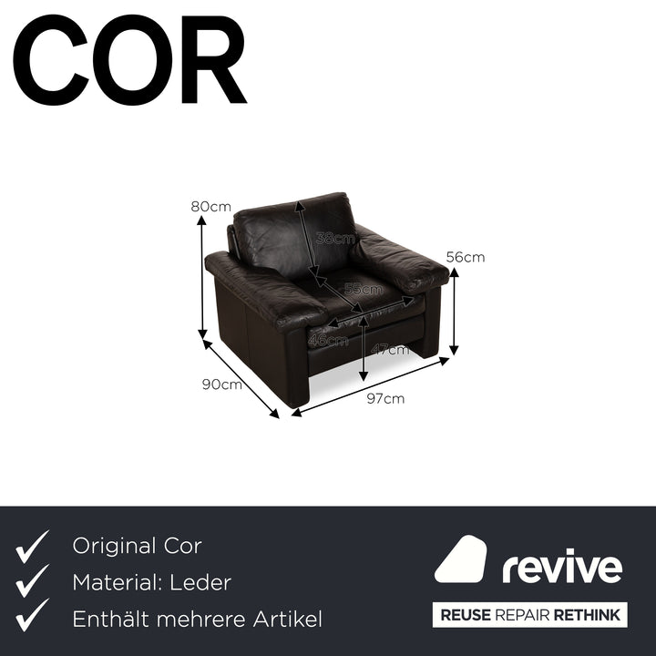 Ensemble de fauteuils en cuir Cor Conseta noir 2x fauteuils