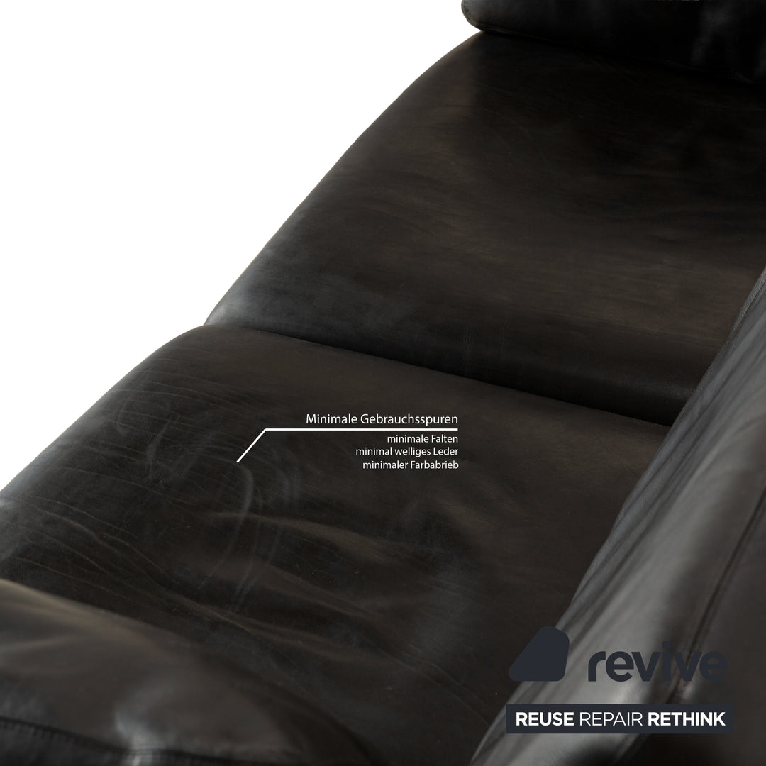 Cor Conseta Leather Three Seater Black Sofa Couch