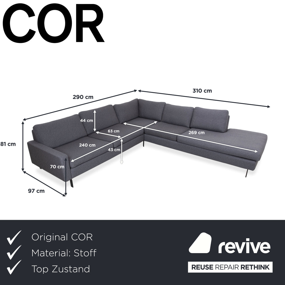 COR Conseta Stoff Ecksofa Grau Sofa Couch