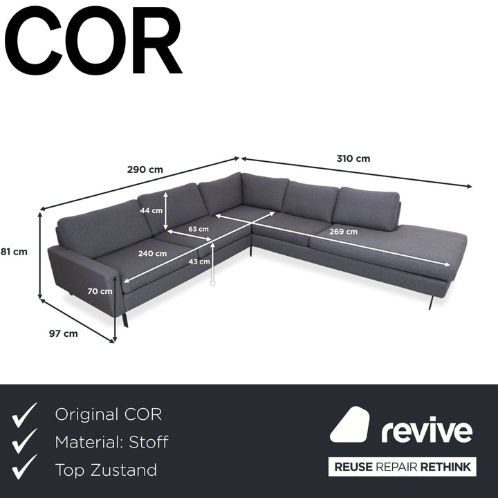 COR Conseta Stoff Ecksofa Grau Sofa Couch