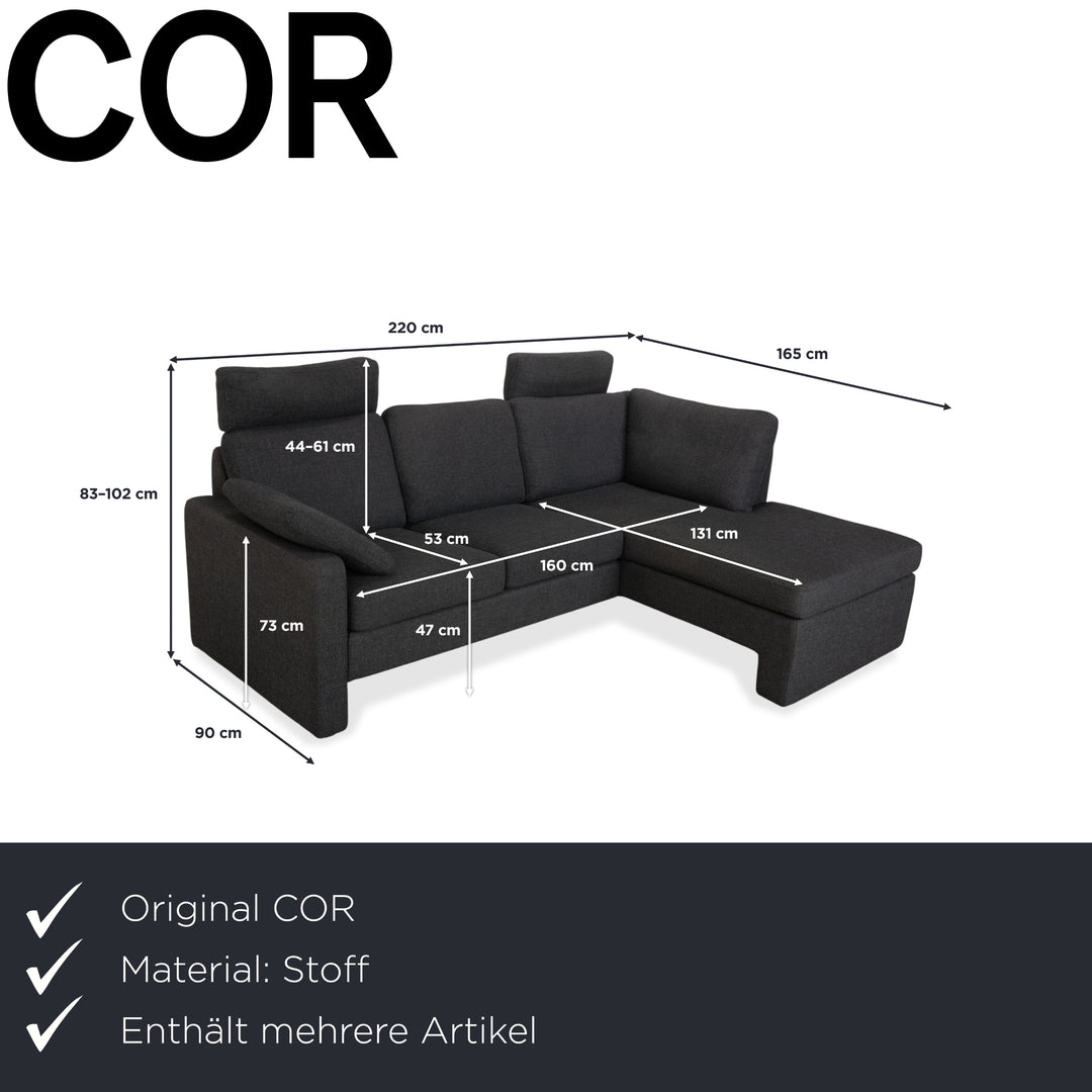 Canapé d'angle COR Conseta en tissu gris foncé avec pouf