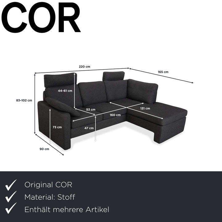 Canapé d'angle COR Conseta en tissu gris foncé avec pouf