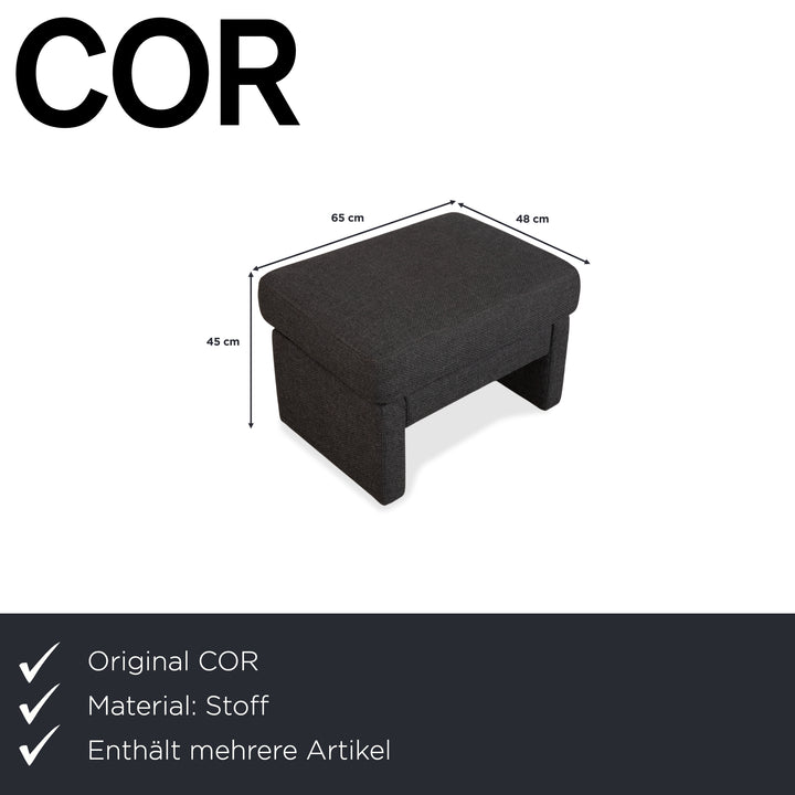 Canapé d'angle COR Conseta en tissu gris foncé avec pouf