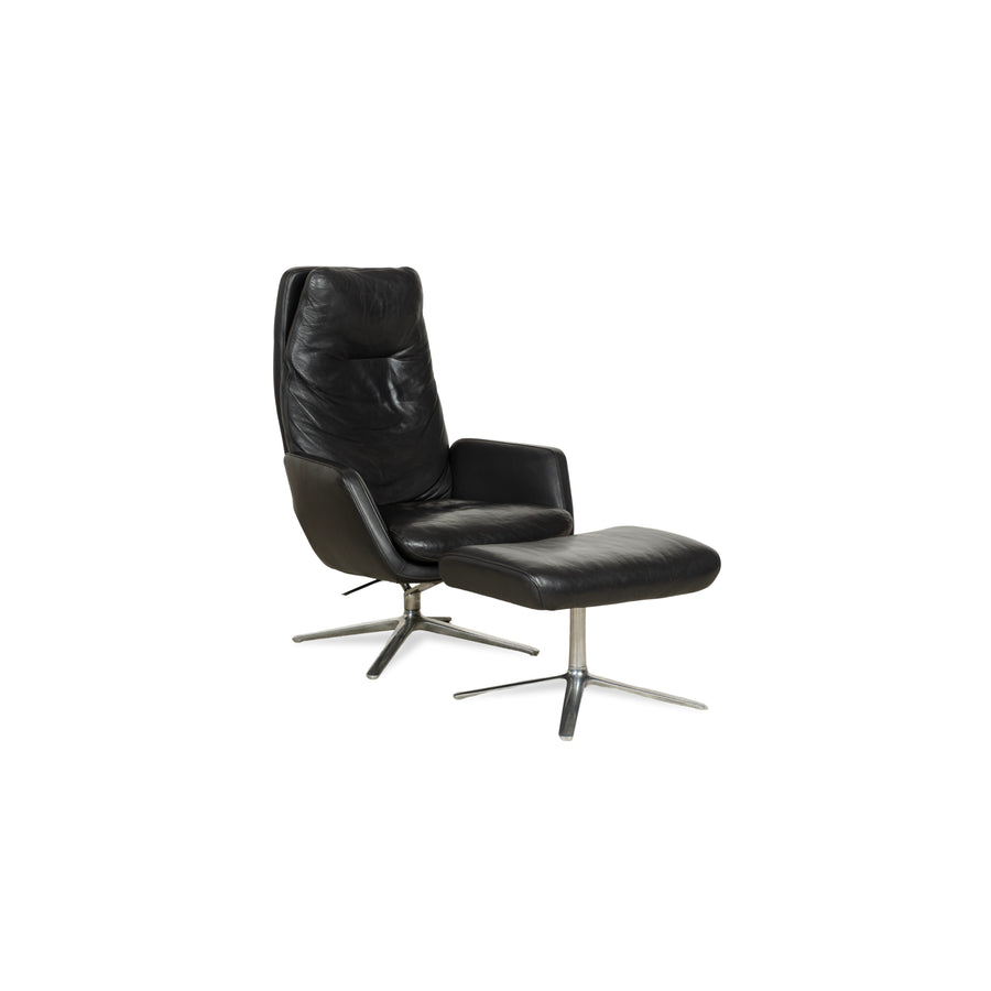 Cor Cordia Leder Sessel Schwarz manuelle Funktion inkl. Hocker