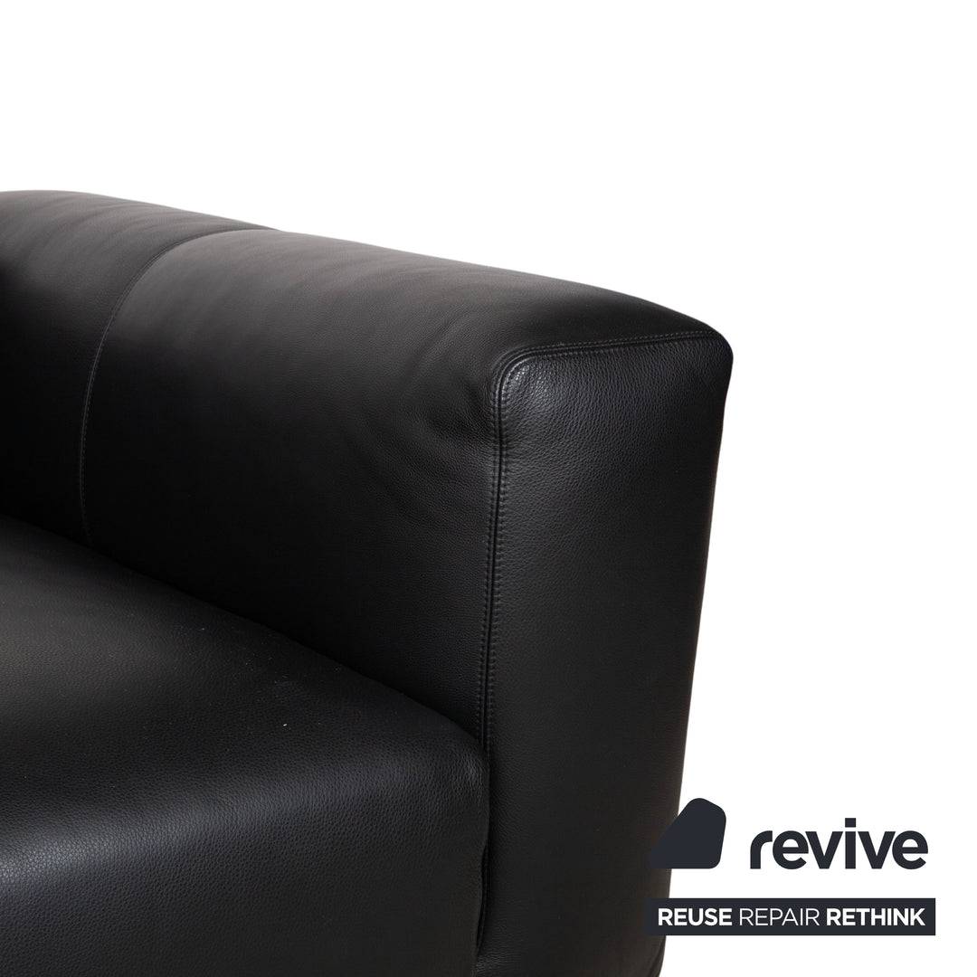 COR Moss Garnitur Leder Dreisitzer inkl. Hocker Schwarz Sofa Couch