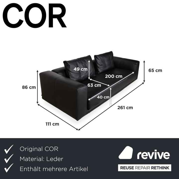 COR Moss Garnitur Leder Dreisitzer inkl. Hocker Schwarz Sofa Couch
