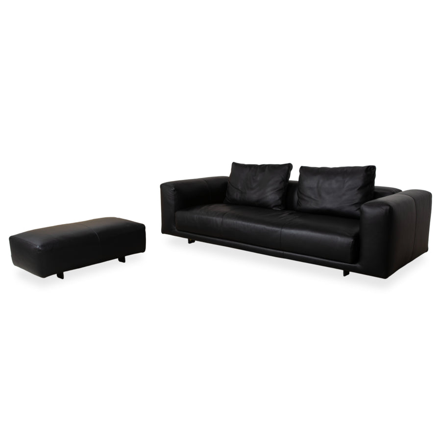 COR Moss Garnitur Leder Dreisitzer inkl. Hocker Schwarz Sofa Couch