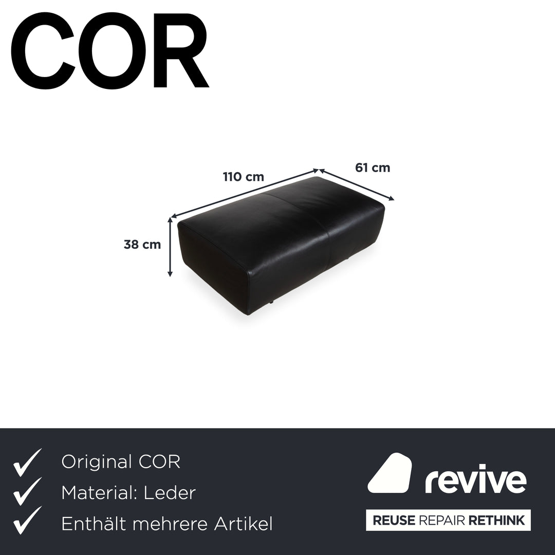 COR Moss Garnitur Leder Dreisitzer inkl. Hocker Schwarz Sofa Couch