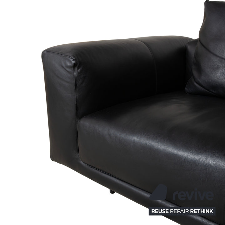 COR Moss Leather Three-Seater Black Sofa Couch