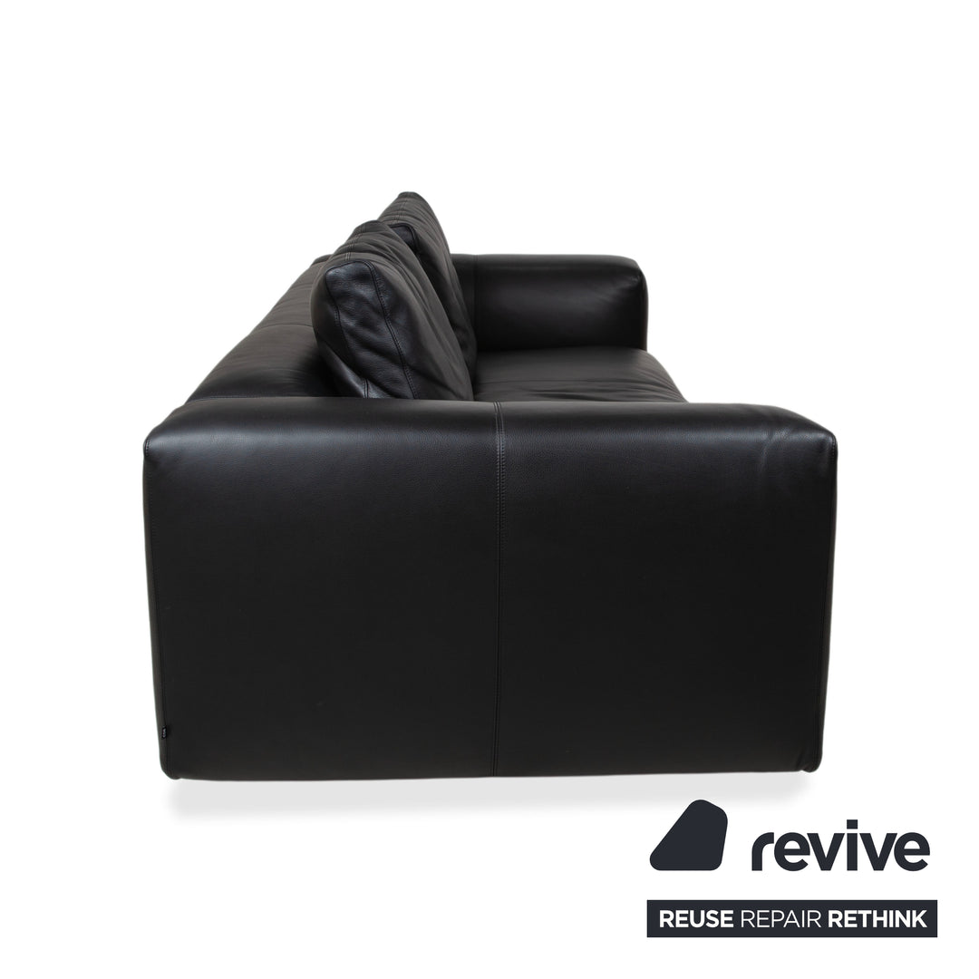 COR Moss Leather Three-Seater Black Sofa Couch