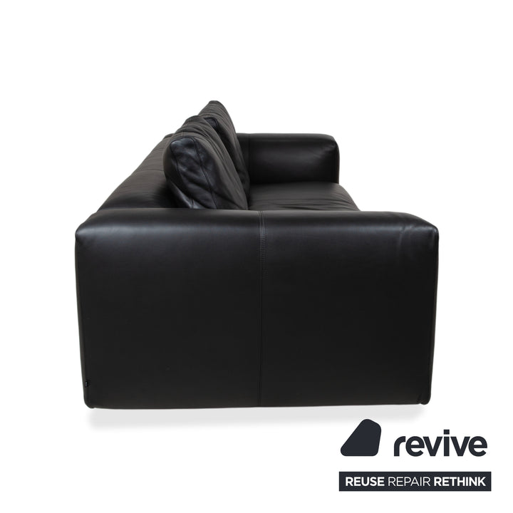 COR Moss Leather Three-Seater Black Sofa Couch