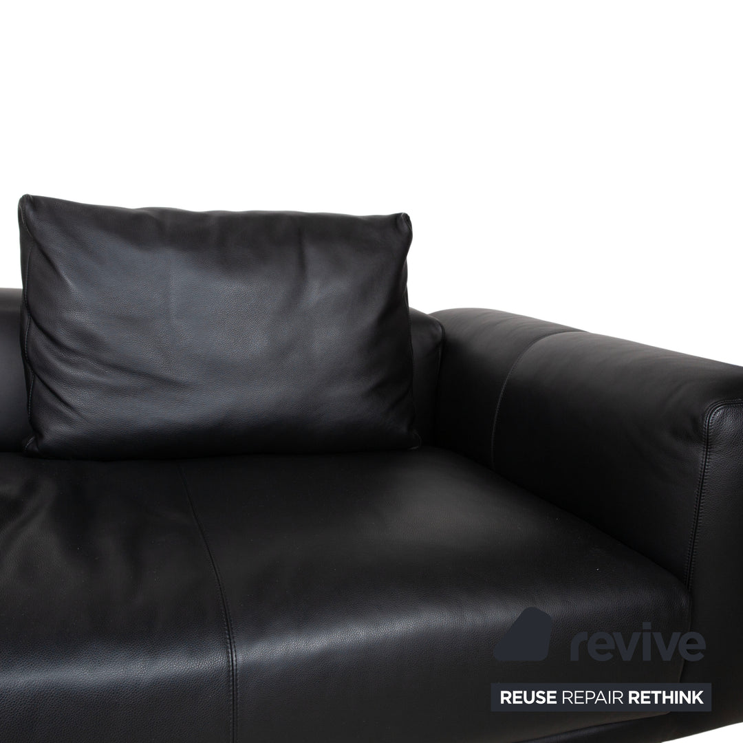 COR Moss Leather Three-Seater Black Sofa Couch