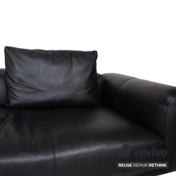 COR Moss Leather Three-Seater Black Sofa Couch