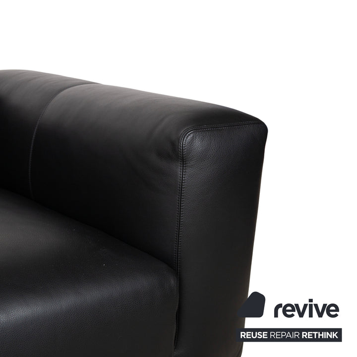 COR Moss Leather Three-Seater Black Sofa Couch