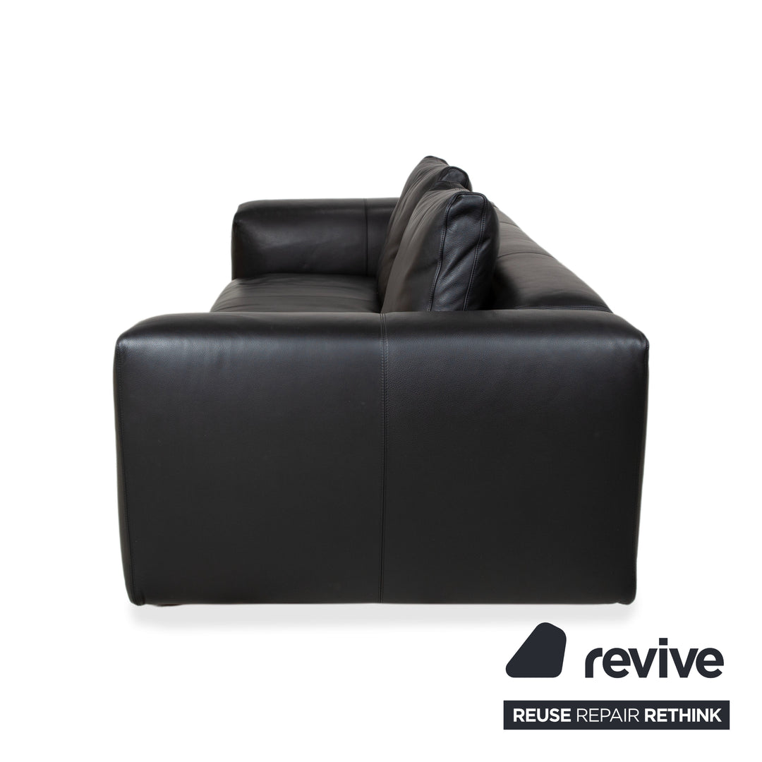 COR Moss Leather Three-Seater Black Sofa Couch