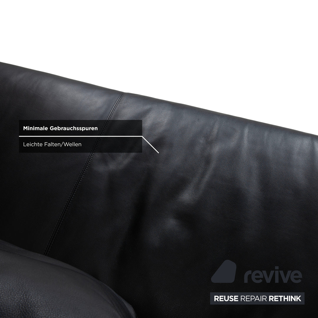 COR Moss Leather Three-Seater Black Sofa Couch