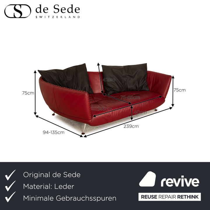 de Sede DS 102 Leder Dreisitzer Rot Sofa Couch