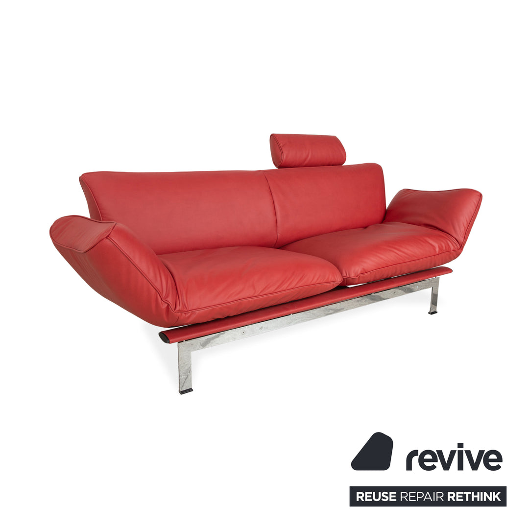 de Sede DS 140 Vegan Leather Two-Seater Red incl. Headrest Sofa Couch Reupholstery Manual Function