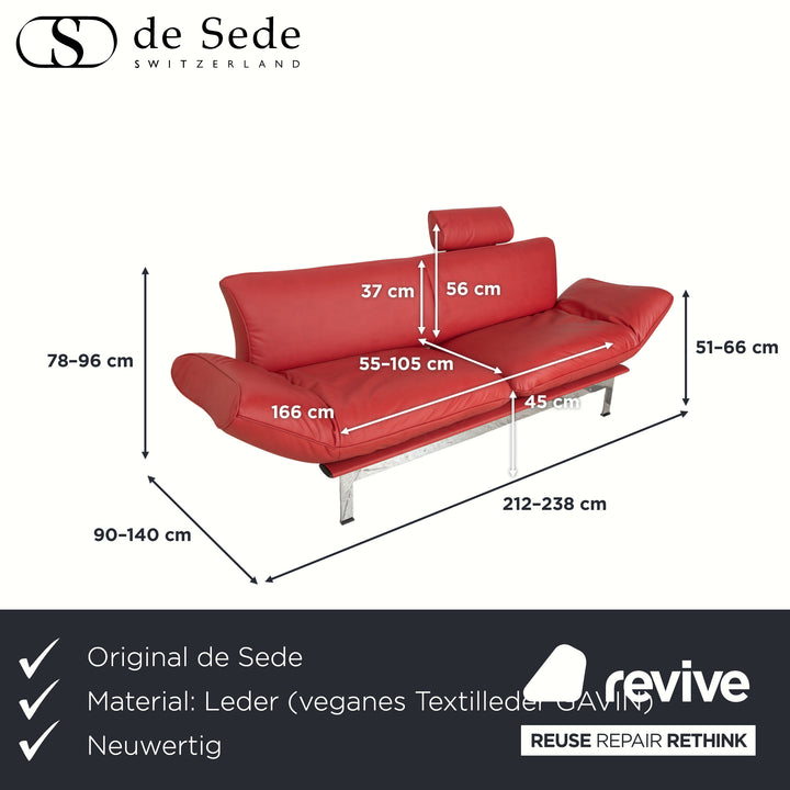 de Sede DS 140 Vegan Leather Two-Seater Red incl. Headrest Sofa Couch Reupholstery Manual Function