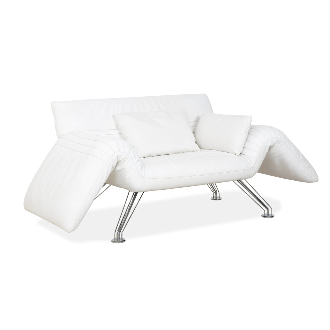 de Sede DS 142 Wing Leather Lounger White Armchair Sofa Chrome Feet Manual Function