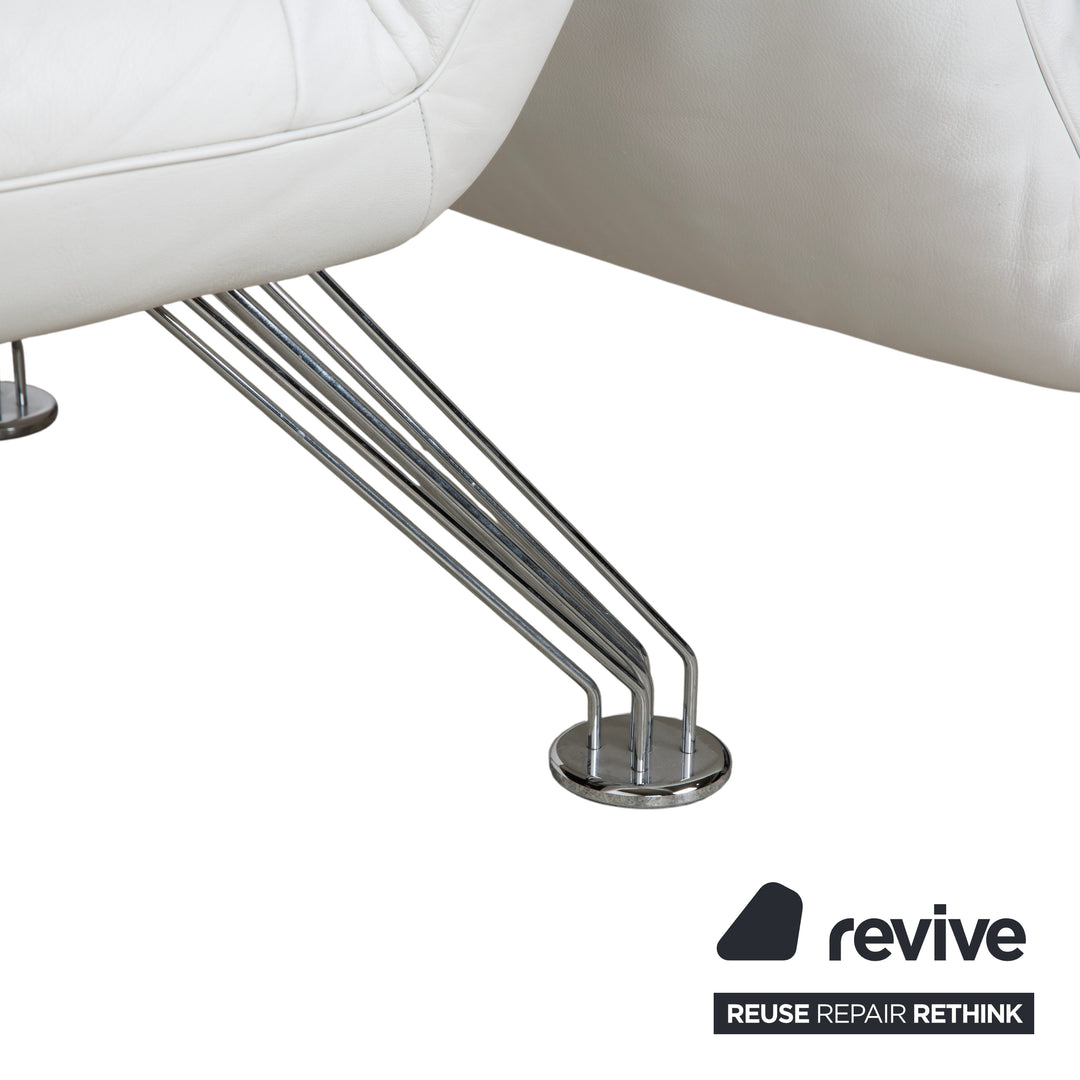 de Sede DS 142 Wing Leather Lounger White Armchair Sofa Chrome Feet Manual Function