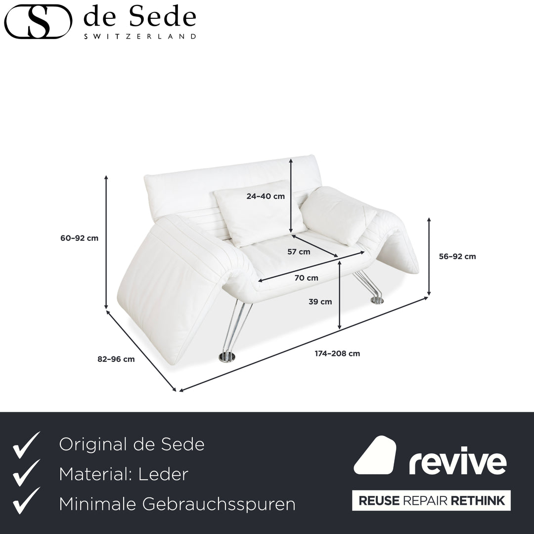 de Sede DS 142 Wing Leather Lounger White Armchair Sofa Chrome Feet Manual Function