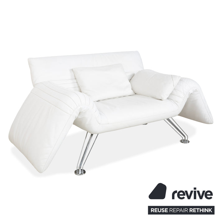 de Sede DS 142 Wing Leather Lounger White Armchair Sofa Chrome Feet Manual Function