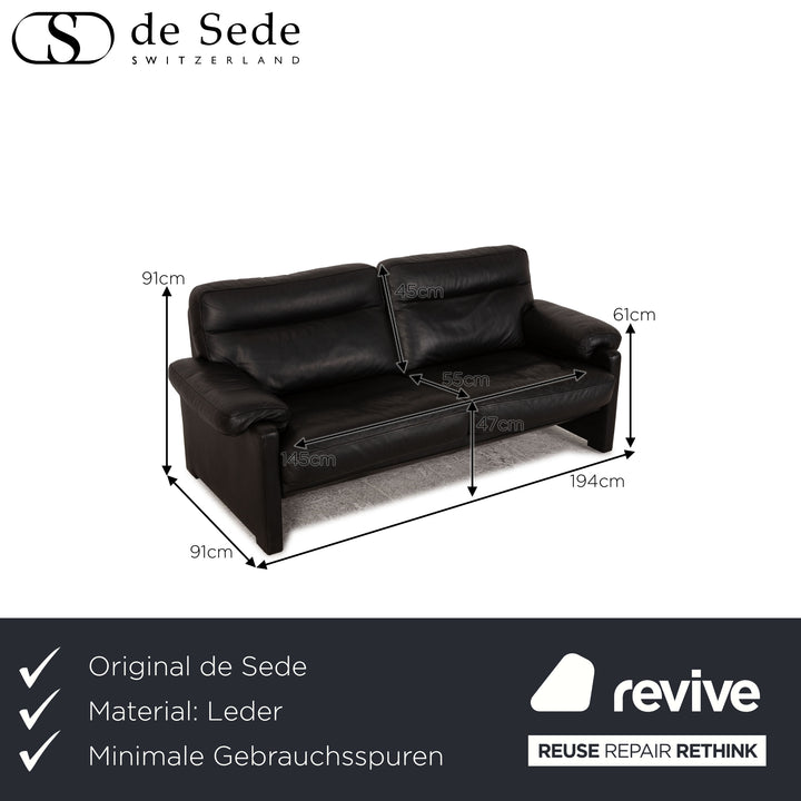 de Sede DS 70 leather three-seater black sofa couch