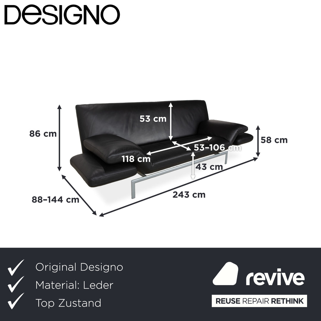 Designo Flyer Leder Zweisitzer Schwarz manuelle Funktion Sofa Couch