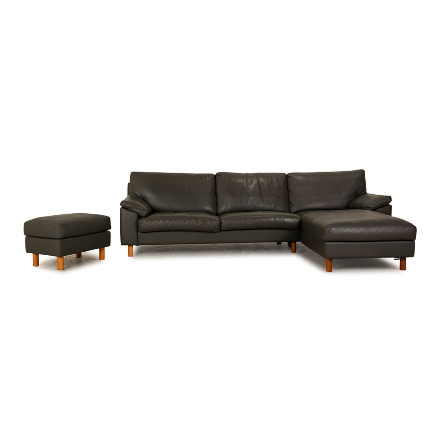 Erpo Classics 650 ensemble de canapé en cuir gris canapé d'angle tabouret canapé