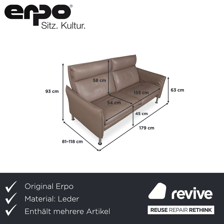 Erpo Porto Garnitur Leder Dreisitzer Zweisitzer Sessel 2x Hocker Braun Taupe manuelle Funktion Sofa Couch
