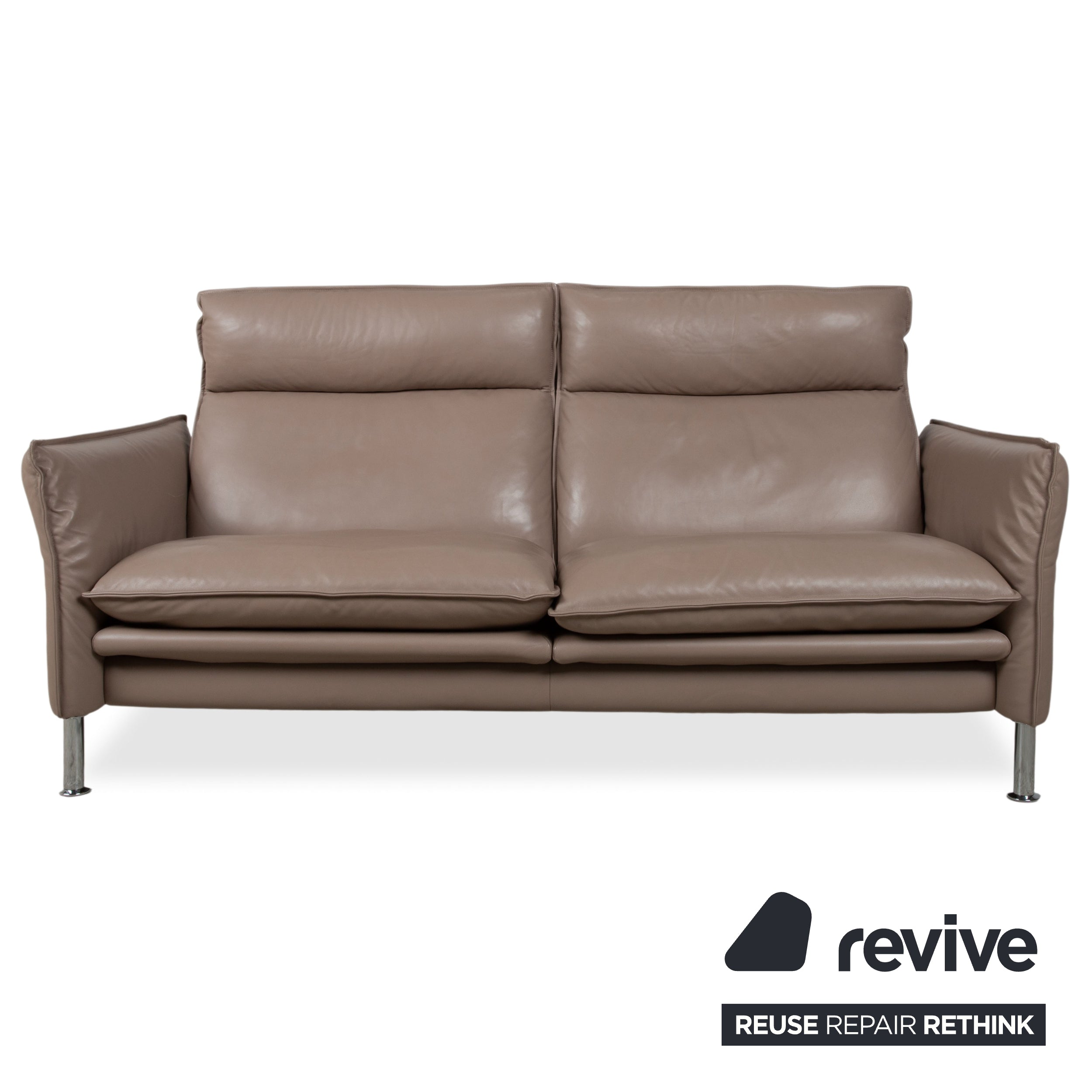 Erpo Porto Garnitur Leder Dreisitzer Zweisitzer Sessel 2x Hocker Braun Taupe manuelle Funktion Sofa Couch