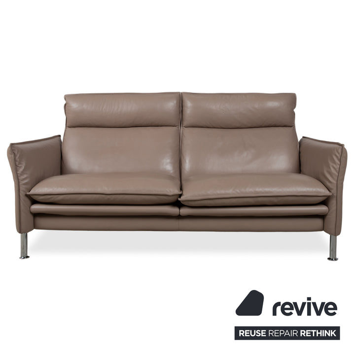 Erpo Porto Garnitur Leder Dreisitzer Zweisitzer Sessel 2x Hocker Braun Taupe manuelle Funktion Sofa Couch