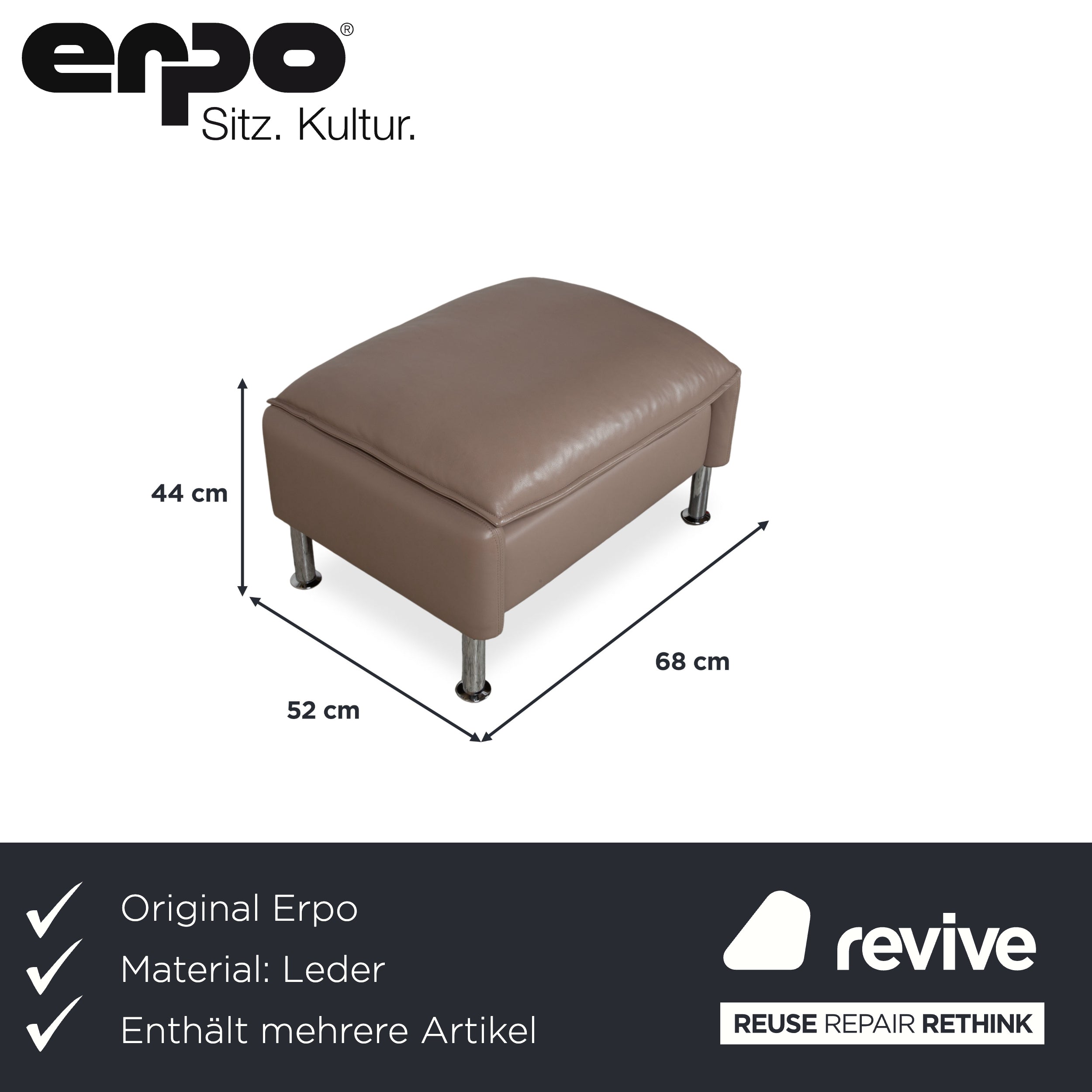Erpo Porto Garnitur Leder Dreisitzer Zweisitzer Sessel 2x Hocker Braun Taupe manuelle Funktion Sofa Couch