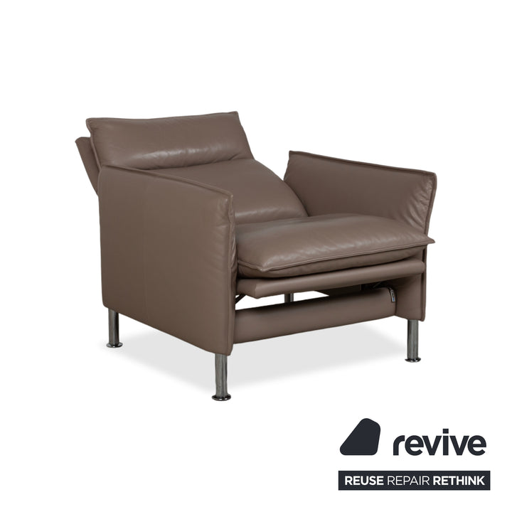 Erpo Porto Garnitur Leder Dreisitzer Zweisitzer Sessel 2x Hocker Braun Taupe manuelle Funktion Sofa Couch
