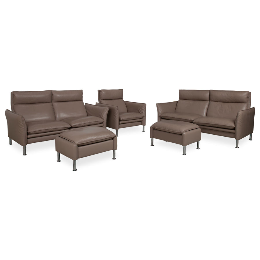 Erpo Porto Garnitur Leder Dreisitzer Zweisitzer Sessel 2x Hocker Braun Taupe manuelle Funktion Sofa Couch