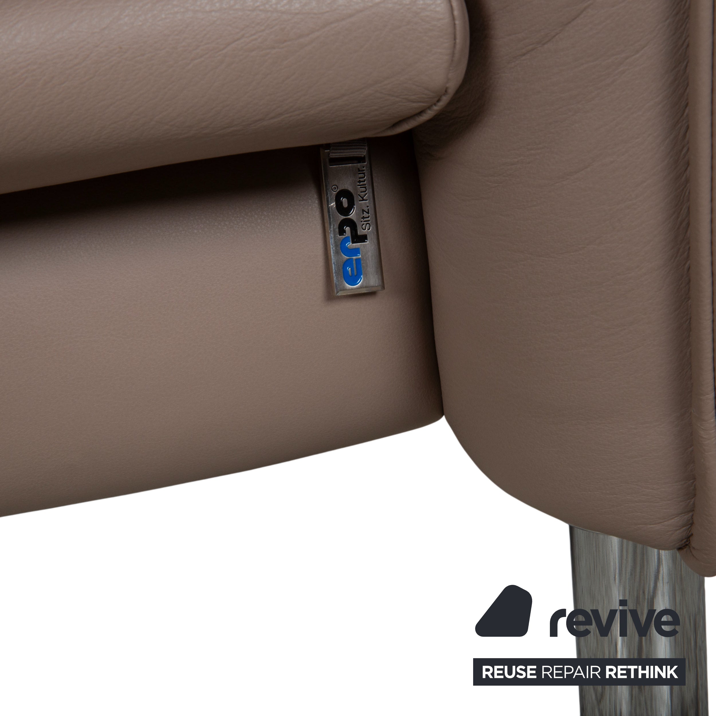 Erpo Porto Garnitur Leder Dreisitzer Zweisitzer Sessel 2x Hocker Braun Taupe manuelle Funktion Sofa Couch