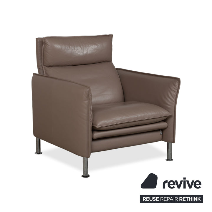 Erpo Porto Garnitur Leder Dreisitzer Zweisitzer Sessel Hocker Braun Taupe manuelle Funktion Sofa Couch