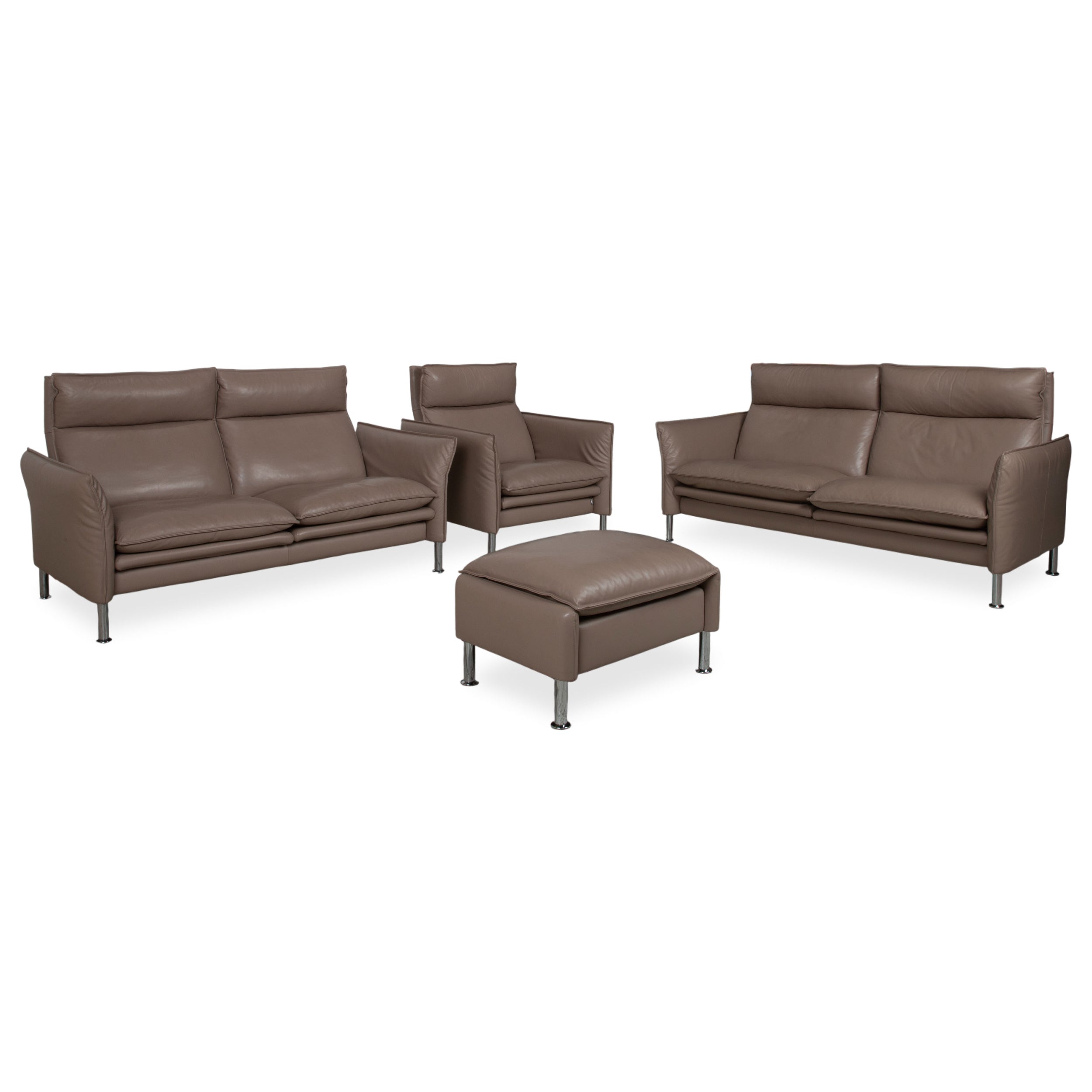 Erpo Porto Garnitur Leder Dreisitzer Zweisitzer Sessel Hocker Braun Taupe manuelle Funktion Sofa Couch