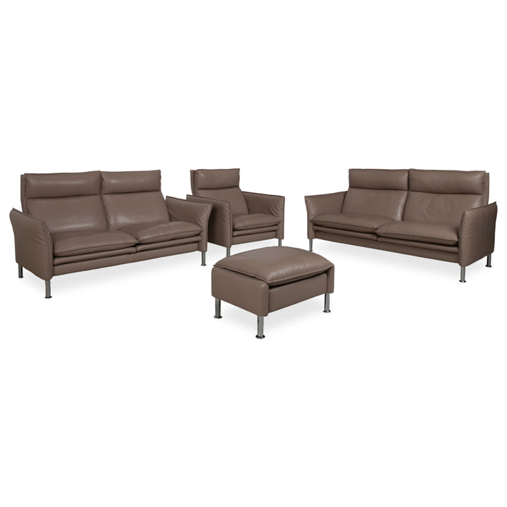 Erpo Porto Garnitur Leder Dreisitzer Zweisitzer Sessel Hocker Braun Taupe manuelle Funktion Sofa Couch
