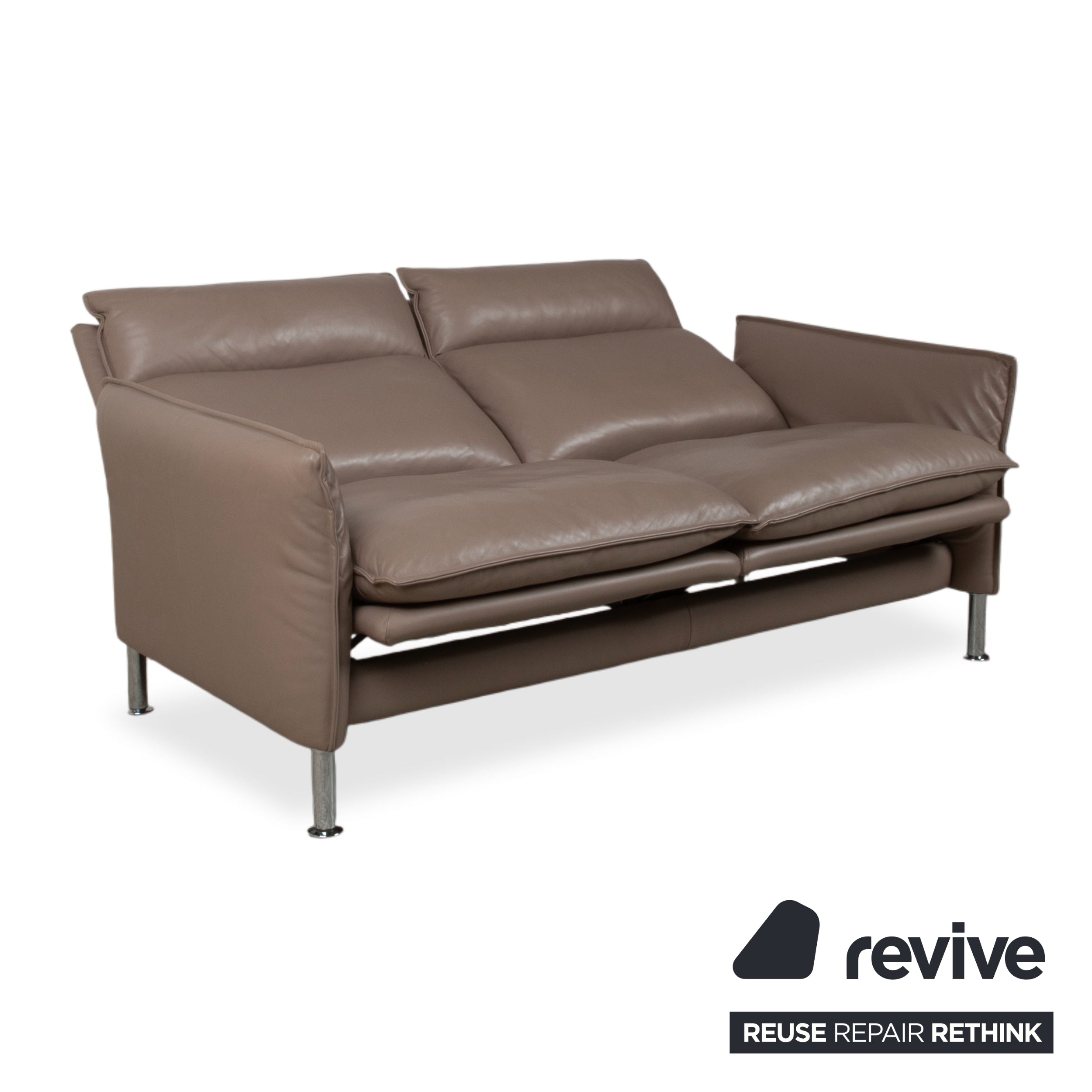 Erpo Porto Garnitur Leder Dreisitzer Zweisitzer Sessel Hocker Braun Taupe manuelle Funktion Sofa Couch