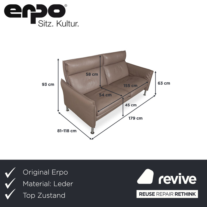 Erpo Porto Leder Dreisitzer Braun Taupe manuelle Funktion Sofa Couch