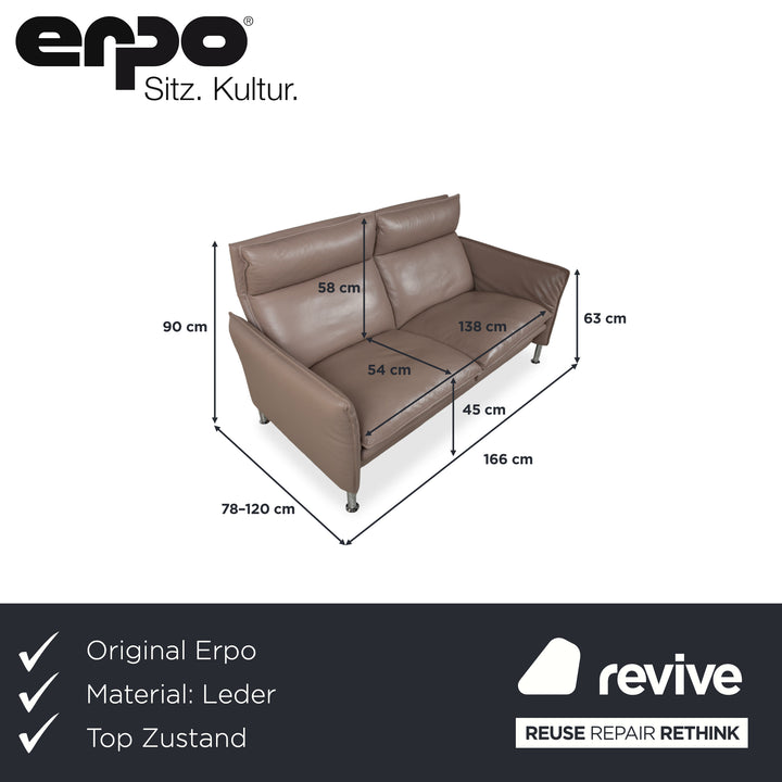 Erpo Porto Leder Zweisitzer Braun Taupe manuelle Funktion Sofa Couch