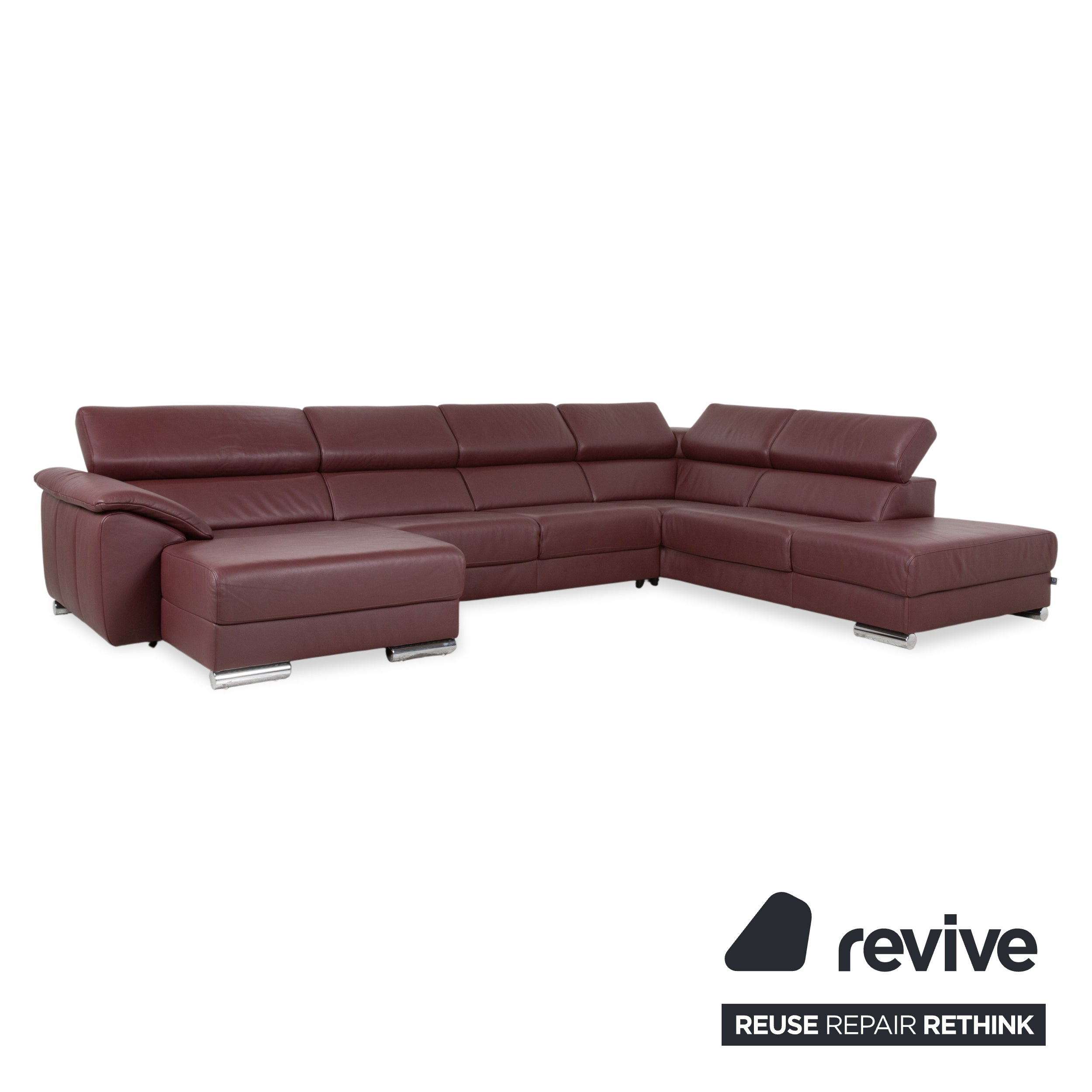 Ewald Schillig Brand Blues Leder Chrom Ecksofa Rot Weinrot manuelle Funktion Sofa Couch