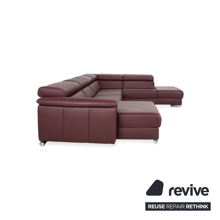 Ewald Schillig Brand Blues Leder Chrom Ecksofa Rot Weinrot manuelle Funktion Sofa Couch