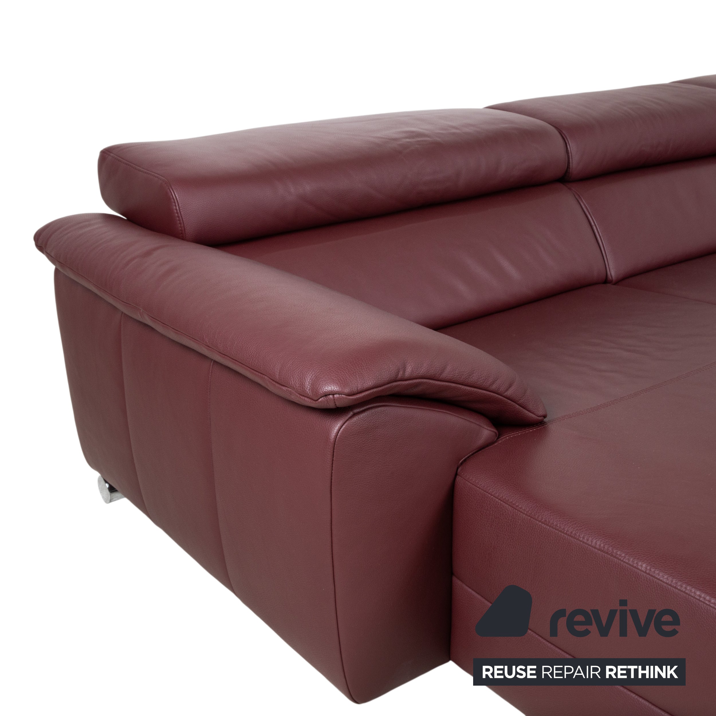 Ewald Schillig Brand Blues Leder Chrom Ecksofa Rot Weinrot manuelle Funktion Sofa Couch