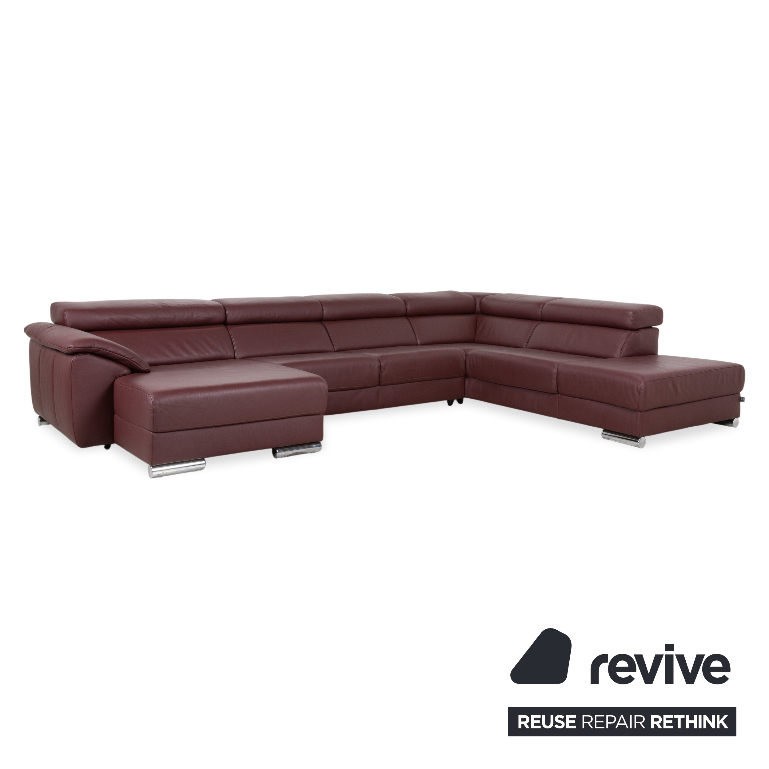 Ewald Schillig Brand Blues Leder Chrom Ecksofa Rot Weinrot manuelle Funktion Sofa Couch