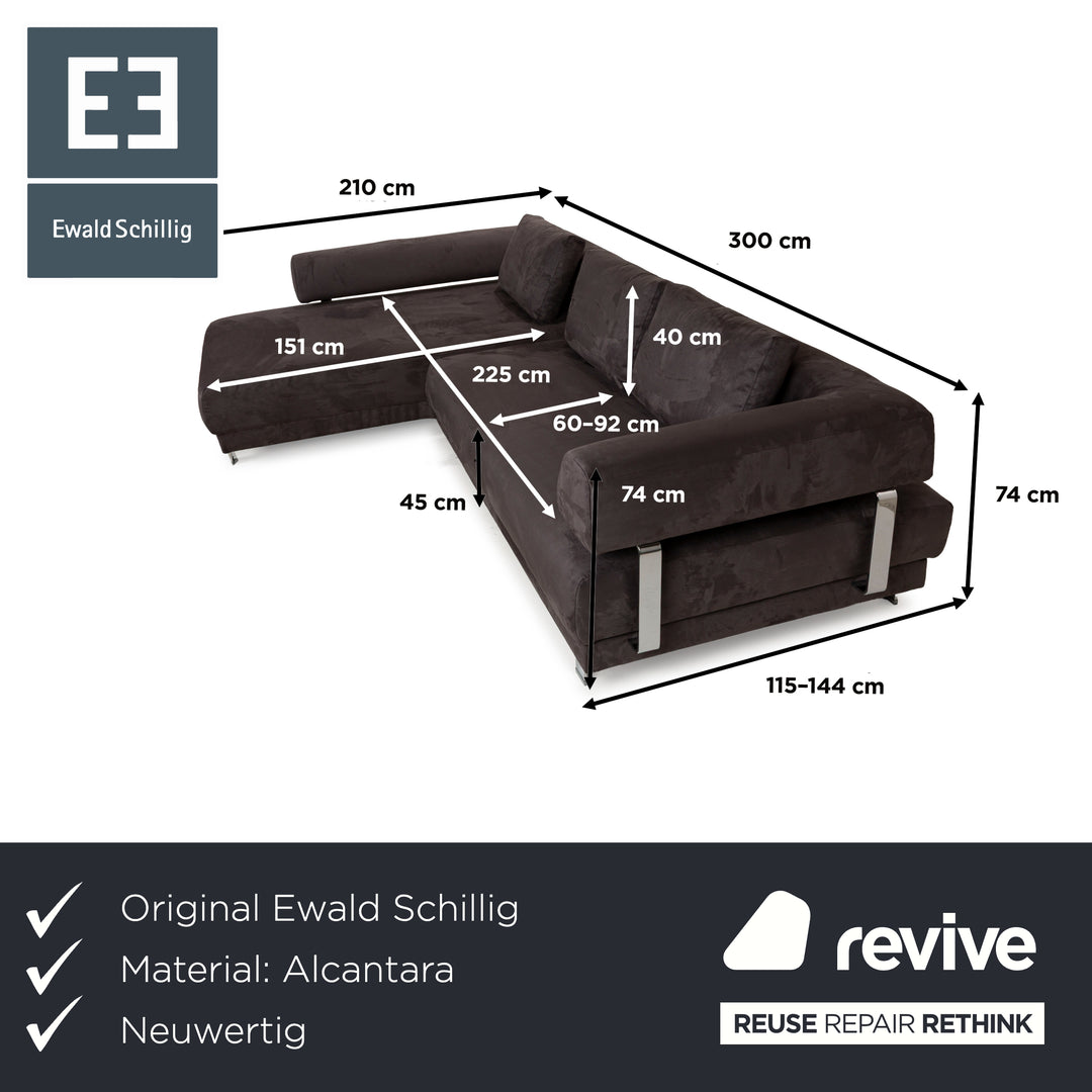 Ewald Schillig Brand Face Stoff Ecksofa Grau Recamiere links Sofa Couch manuelle Funktion Neubezug